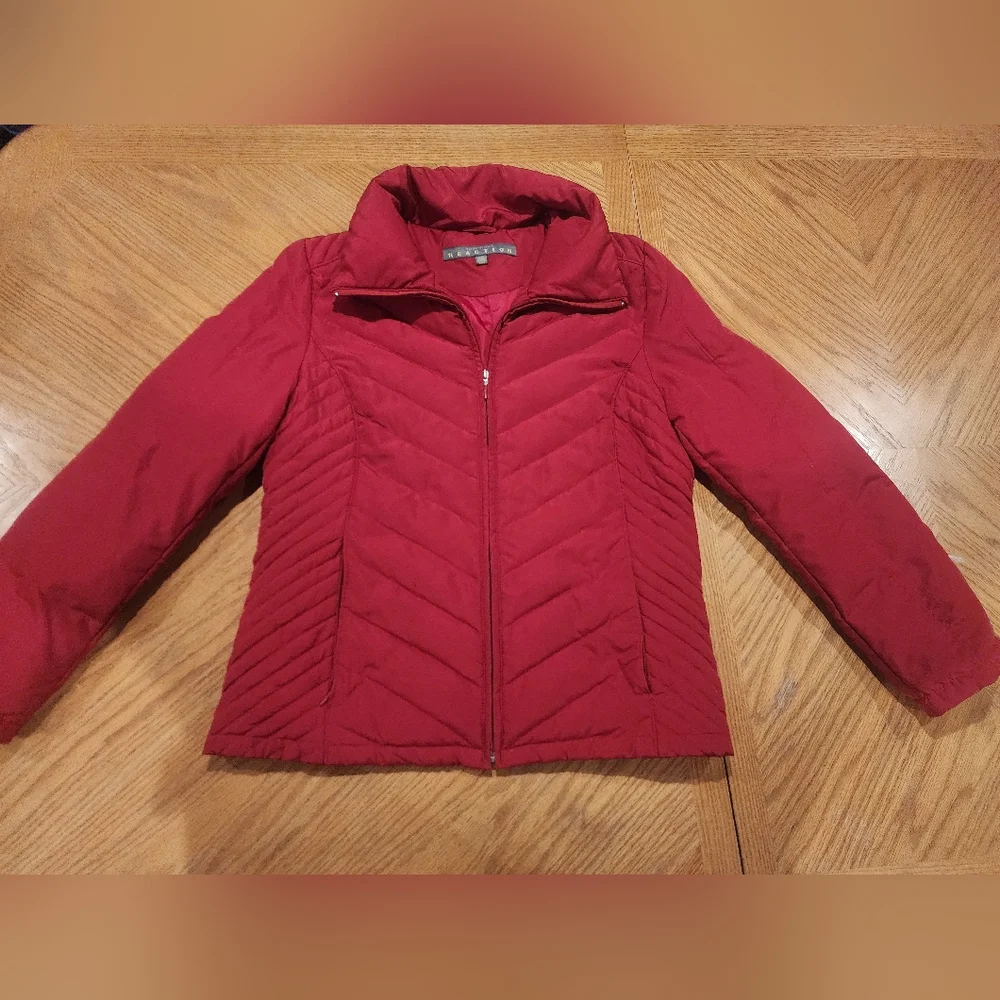Kenneth Cole Reaction Mixed Fill Down Womens Quilted Coat. Red Size Large - Picture 1 of 9